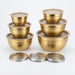 10-piece Gold Stainless Steel Mixing Bowl Set with Lids & Sharpener - Dishwasher-safe