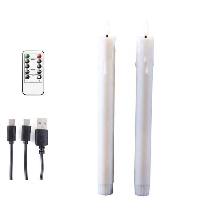 Rechargeable 10-inch Flameless LED Taper Candles — Warm White, 2 or 4 Pack (Beige or White)