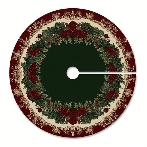 Red and Green Holly Berry Christmas Tree Skirt