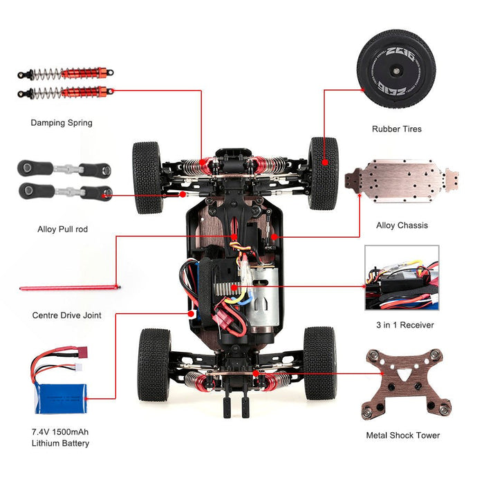 Wltoys 144001 1/14 2.4G 4WD High Speed Racing RC Car Vehicle Models 60km/h Two Battery 7.4V 2600mAh - Shopsta EU